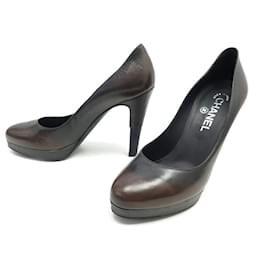 Chanel-CHANEL PUMPS G SHOES27499 BLACK BROWN PATINA LEATHER 38 PUMPS SHOES-Other