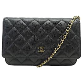 Chanel-CHANEL WALLET ON CHAIN HANDBAG CAVIAR LEATHER CROSSBODY WOC HAND BAG-Black