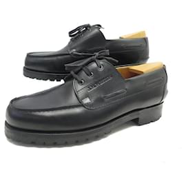 JM Weston-NEW JM WESTON DERBY BOAT SHOES 301 8.5D 42.5 BLACK LEATHER SHOE-Black