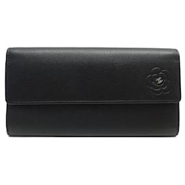 Chanel-NEW CHANEL CAMELIA CC LOGO WALLET IN GRAINED LEATHER NEW LEATHER WALLET-Black