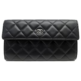 Chanel-NEUF PORTEFEUILLE CHANEL TIMELESS LOGO CC EN CUIR MATELASSE NOIR WALLET-Noir