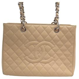 Chanel-CHANEL SHOPPING BAG GM HANDBAG IN BEIGE QUILTED CAVIAR LEATHER HANDBAG-Beige