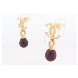 Chanel-NEW CHANEL CC LOGO PENDANT BORDEAUX PEARL EARRINGS EARRINGS-Golden