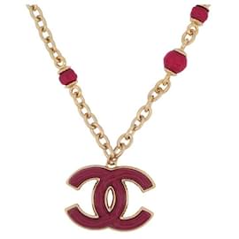Chanel-NEW CHANEL NECKLACE CC LOGO PENDANT RED RESIN 40-55 CM NEW NECKLACE-Golden