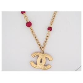 Chanel-NEW CHANEL NECKLACE CC LOGO PENDANT RED RESIN 40-55 CM NEW NECKLACE-Golden