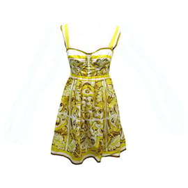 Dolce & Gabbana-NEW DOLCE & GABBANA SHORT BUSTIER DRESS WITH MAJOLICA PRINT YELLOW DRESS-Yellow