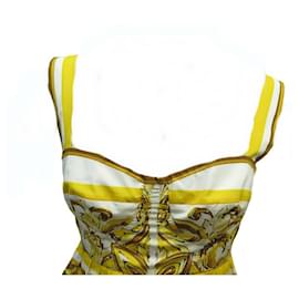Dolce & Gabbana-NEW DOLCE & GABBANA SHORT BUSTIER DRESS WITH MAJOLICA PRINT YELLOW DRESS-Yellow