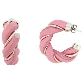 ORECCHINI BOTTEGA VENETA CREOLES TWIST ORECCHINI IN PELLE ROSA E ARGENTO Rosa