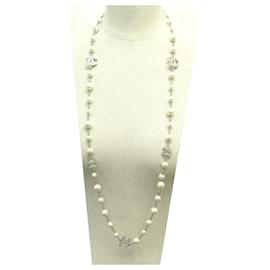 Chanel-NEW CHANEL NECKLACE PEARL NECKLACE CC LOGO SILVER 102-104 PEARLS NECKLACE-Silvery