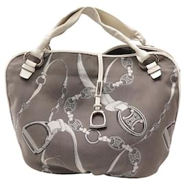 Céline-VINTAGE SAC A MAIN CELINE TOILE MOTIF MONOGRAMME ET ETRIER HAND BAG PURSE-Gris