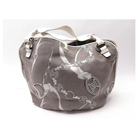 Céline-VINTAGE SAC A MAIN CELINE TOILE MOTIF MONOGRAMME ET ETRIER HAND BAG PURSE-Gris