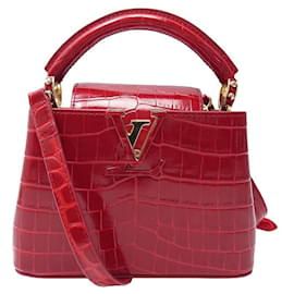 Louis Vuitton-SAC A MAIN LOUIS VUITTON CAPUCINES MINI EN CUIR ALLIGATOR ROUGE CROCODILE-Rouge