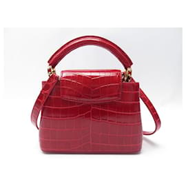 Louis Vuitton-SAC A MAIN LOUIS VUITTON CAPUCINES MINI EN CUIR ALLIGATOR ROUGE CROCODILE-Rouge