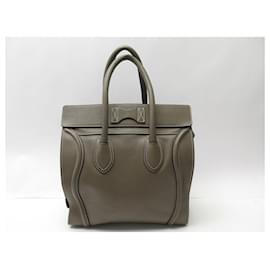 Céline-SAC A MAIN CELINE LUGGAGE MINI EN CUIR GRAINE TAUPE HAND BAG PURSE-Taupe