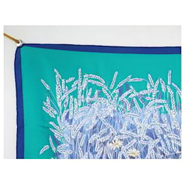 Hermès-HERMES LES BLES GRYGKAR SQUARE SCARF 90 BLUE SILK SCARF BLUE SILK CM-Navy blue