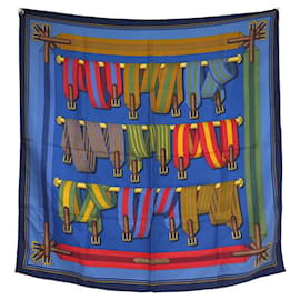 Hermès-HERMES SCARF LES SANGLES JOACHIM METZ CARE 90 CM SILK NAVY BLUE SCARF-Navy blue