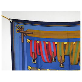 Hermès-HERMES SCARF LES SANGLES JOACHIM METZ CARE 90 CM SILK NAVY BLUE SCARF-Navy blue