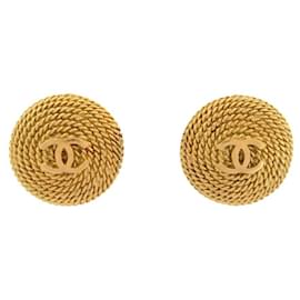 Chanel-VINTAGE BOUCLES D'OREILLES CHANEL 1995 LOGO CC EN METAL DORE GOLDEN EARRINGS-Doré