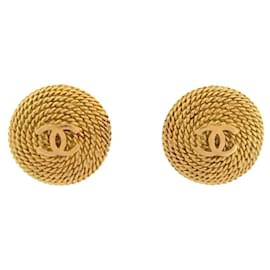 Chanel-VINTAGE CHANEL EARRINGS 1995 CC LOGO IN GOLD METAL GOLDEN EARRINGS-Golden