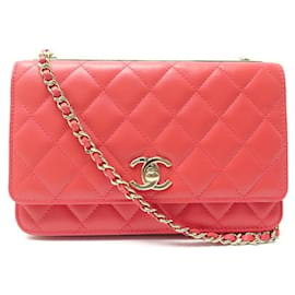 Chanel-NEUF SAC A MAIN CHANEL WALLET ON CHAIN ED LIMITEE CUIR ROSE BANDOULIERE WOC BAG-Rose