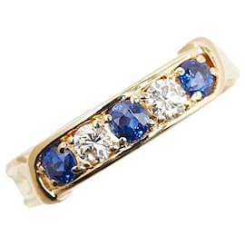 & Other Stories-LuxUness 18k Gold Diamond & Sapphire Ring Metal Ring in Excellent condition-Golden