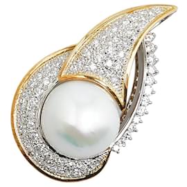 & Other Stories-LuxUness Platinum & 18k Gold Diamond Pearl Pendant  Metal Pendant in Excellent condition-Golden