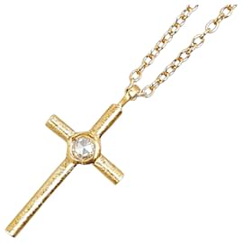 & Other Stories-LuxUness 18k Gold Diamond Cross Pendant Necklace Metal Necklace in Excellent condition-Golden