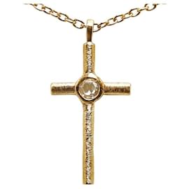 & Other Stories-LuxUness 18k Gold Diamond Cross Pendant Necklace Metal Necklace in Excellent condition-Golden