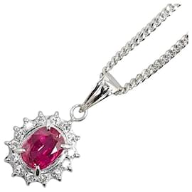 & Other Stories-LuxUness Platinum Diamond Ruby Pendant Necklace Metal Necklace in Excellent condition-Silvery