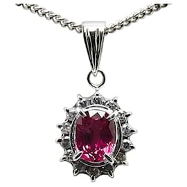 & Other Stories-LuxUness Platinum Diamond Ruby Pendant Necklace Metal Necklace in Excellent condition-Silvery