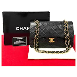 Chanel-Chanel Classic Small Double Flap Bag  Leather Crossbody Bag in Very Good Condition-Black