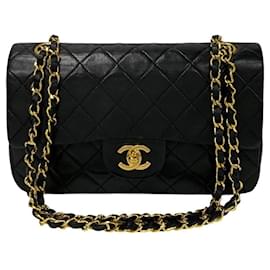 Chanel-Chanel Classic Small Double Flap Bag  Leather Crossbody Bag in Very Good Condition-Black