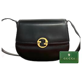 Gucci-Gucci Old Leather Genuine Shoulder Bag Leather Shoulder Bag 85177 in good condition-Black