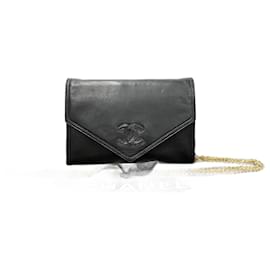 Chanel-Sac à épaule Chanel Coco en cuir d'agneau avec chaîne Mini 07694 en très bon état-Noir