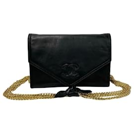 Chanel-Chanel Coco Lambskin Chain Mini Shoulder Bag Leather Shoulder Bag 07694 in Very Good Condition-Black