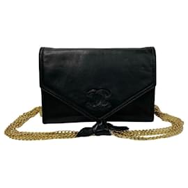 Chanel-Chanel Coco Lambskin Chain Mini sac à bandoulière Sac à bandoulière en cuir 07694 en bon état-Noir