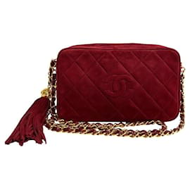 Chanel-Chanel Matelasse Coco Suede Leather Tassel Chain Shoulder Bag Suede Shoulder Bag 51713 in excellent condition-Red