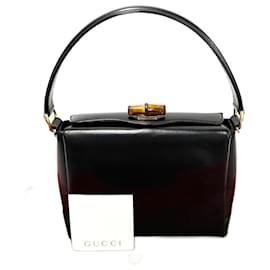 Gucci-Gucci Box Calf Bamboo Top Handle Bag  Leather Handbag in Good condition-Black
