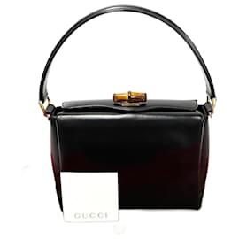 Gucci-Gucci Box Calf Bamboo Top Handle Bag  Leather Handbag in Very Good Condition-Black