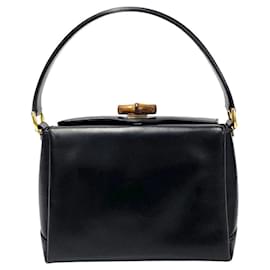 Gucci-Gucci Box Calf Bamboo Top Handle Bag Lederhandtasche in sehr gutem Zustand-Schwarz