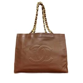 Chanel-Sac cabas Chanel Coco Mark Sac cabas en cuir 08458 en bon état-Marron