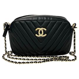 Chanel-Sac à bandoulière en cuir d'agneau Chanel V Stitch Coco Sac à bandoulière en cuir 20est en excellent état-Noir