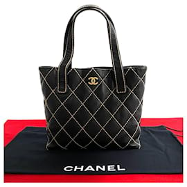 Chanel-Chanel Matelasse Wild Stitch Coco Mark Sac cabas en cuir Sac cabas en cuir 36651 en bon état-Noir