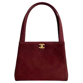 Chanel-Chanel Matelasse Coco Mark Suede Handbag Suede Shoulder Bag 31017 in excellent condition-Red