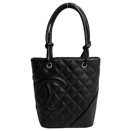 Chanel-Chanel Matelassé Cambon Petit Sac Tote en Cuir 40977 en Excellent État-Noir