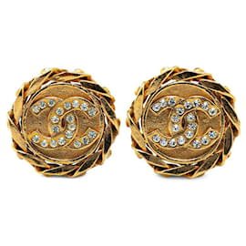 Chanel-Chanel Rhinestone CC Clip On Earrings Metal Earrings in Good condition-Golden