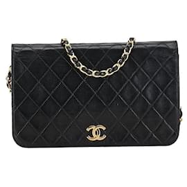 Chanel-Chanel Matelassé 23 Sac bandoulière à rabat unique Sac bandoulière en cuir en bon état-Noir