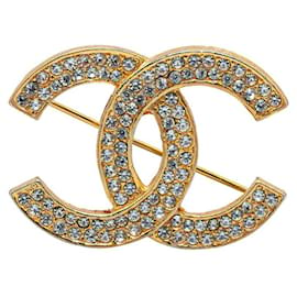 Chanel-Broche Chanel avec logo CC en strass Broche en métal en bon état-Doré