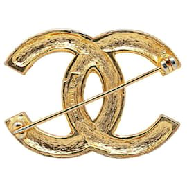 Chanel-Broche Chanel avec logo CC en strass Broche en métal en bon état-Doré