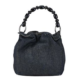 Dior Denim Maris Handtasche mit Perlen-Logo-Platte Blau